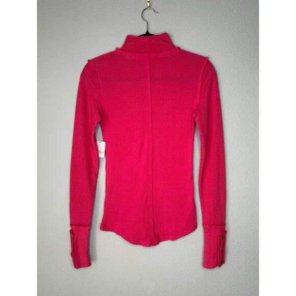 FREE PEOPLE Rivet Studded Cuff Mock Neck Thermal Long Sleeve Shirt Top XS - Picture 3 of 9